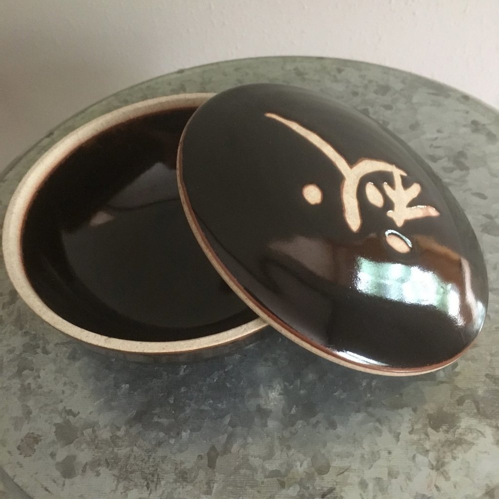 Ceramic Black Dish With Cover. Made in Japan